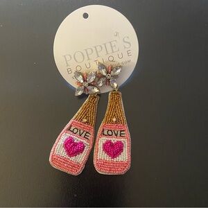 Love Bottle Beaded Earrings Gold Pink And Red With Rhinestones New with Tag